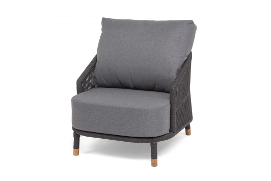 VER-A-002 RAL7024 Mua D-grey(D-gray027) "Верона" кресло плетеное из роупа, каркас алюминий темно-серый (RAL7024) муар, роуп темно-серый круглый, ткань темно-серая 027 4SIS VER-A-002 RAL7024 Mua D-grey(D-gray027)