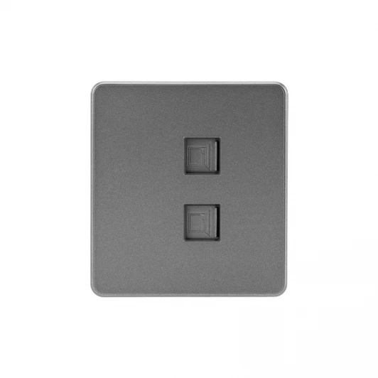 KR-78-0725-2 Розетка компьютерная двойная RJ45+RJ45 кат6 с/у титан Kranz Round KR-78-0725-2