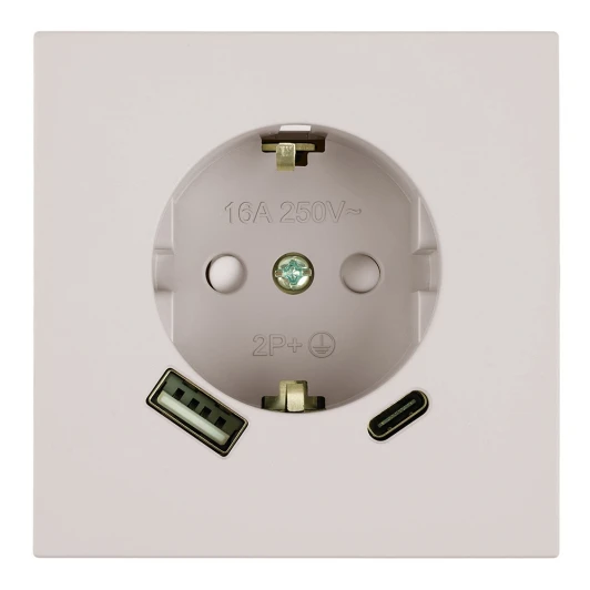 50482 Розетка 1-местная з/ш с/з 16А + USB + Type C (механизм) 250В 20W RST16-3119-08 пудровый жемчуг Stekker Мия 50482