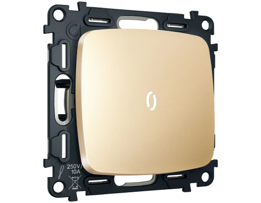 MO602055 Комплект механизма 1-кл выключателя с самовозвратом с подсветкой 5600K Ambrella Volt OMEGA MO602055 Шампань QUANT (OP6020, VM113, G14W)
