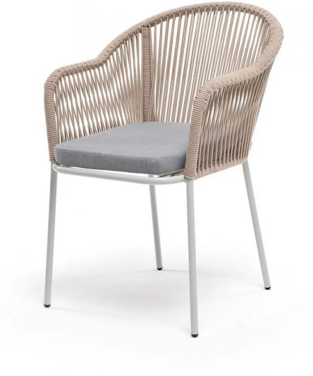 LIO-CH-st001 RAL7035 Mua beige(H-gray) "Лион" стул плетеный из роупа, каркас из стали светло-серый (RAL7035) муар, роуп бежевый круглый, ткань светло-серая 4SIS арт.УТ-00009434