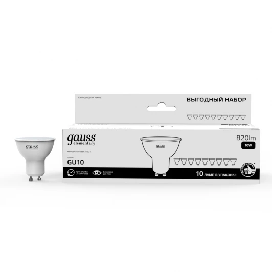 10136202 Лампочка светодиодная GU10 10W 220В Gauss 10136202