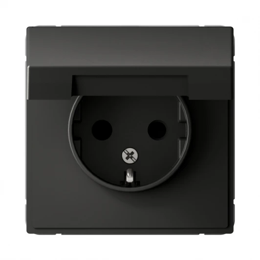 GAL001446 Розетка с заземлением, шторками и крышкой (базальт) Systeme Electric GAL001446