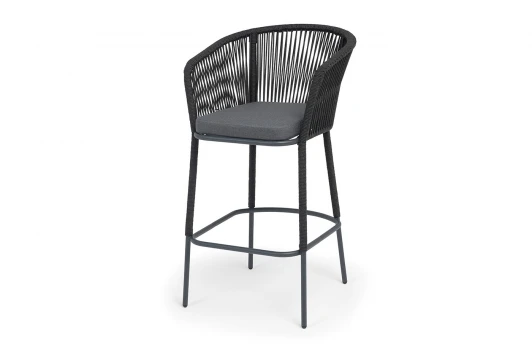 MAR-BCH-st002 RAL7024 Mua D-grey(D-gray027) "Марсель" стул барный плетеный из роупа, каркас из стали темно-серый (RAL7024) муар, роуп темно-серый круглый, ткань темно-серая 027 NEW 4SIS MAR-BCH-st002 RAL7024 Mua D-grey(D-gray027)