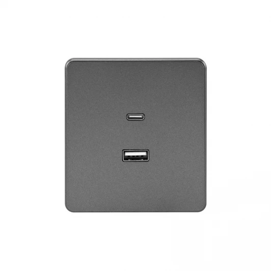 KR-78-0734-2 Розетка USB-A+Type-C 3А с функцией быстрой зарядки титан Kranz Round KR-78-0734-2