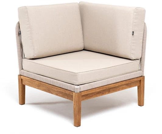 KAN-MС-T002 beige(beige052) "Канны" угловой модуль плетеный из роупа, основание дуб, роуп бежевый круглый, ткань бежевая 052 4SIS арт.УТ-00009728