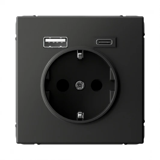 GAL001432 Розетка с заземлением, шторками и USB Type A+С (базальт) Systeme Electric GAL001432