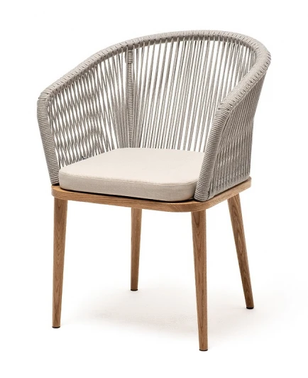 MAR-CH-T002 mel-grey(beige15052) "Марсель" стул плетеный из роупа, основание дуб, роуп серый меланж круглый, ткань бежевая 15052 4SIS MAR-CH-T002 mel-grey(beige15052)