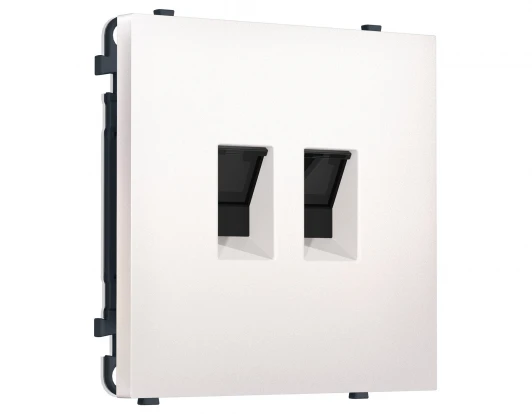 MS212110 Комплект механизма розетки Ethernet RJ-45 двойной с защитной шторкой (Жемчуг) Ambrella Volt QUANT PRO MS212110