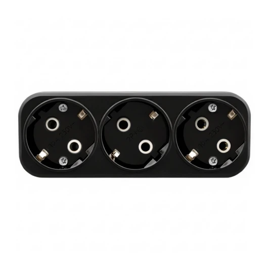 50681 Разветвитель сетевой 3-местный с/з ADP16-23-20, 250V 16A ABS пластик, черный Stekker 50681