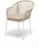 LIO-CH-st001 W Mua beige(beige) "Лион" стул плетеный из роупа, каркас из стали белый муар, роуп бежевый круглый, ткань бежевая 4SIS арт.УТ-00004048