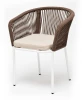 MAR-CH-001 W Mua brown(beige052) "Марсель" стул плетеный из роупа, каркас алюминий белый муар, роуп коричневый круглый, ткань бежевая 052 4SIS арт.УТ-00008310