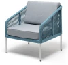 KAN-A-001 RAL7035 Mua blue(H-gray) "Канны" кресло плетеное из роупа, каркас алюминий светло-серый (RAL7035) муар, роуп бирюзовый круглый, ткань светло-серая 4SIS арт.УТ-00009920