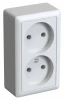RA16-237I-B Розетка накладная двойная без заземления (белый) Systeme Electric HIT RA16-237I-B