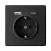 GAL001032 Розетка с заземлением, шторками и USB Type A+С (карбон) Systeme Electric GAL001032