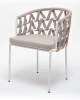 DIE-CH-st001 W Mua beige(beige035) "Диего" стул плетеный из роупа, каркас из стали белый муар, роуп бежевый круглый, ткань бежевая 035 4SIS арт.УТ-00006168