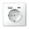 GAL000132 Розетка с заземлением, шторками и USB Type A+С (белый) Systeme Electric GAL000132