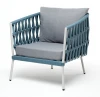 DIE-A-001 RAL7035 Mua blue(H-gray) "Диего" кресло плетеное из роупа, каркас алюминий светло-серый (RAL7035) муар, роуп бирюзовый круглый, ткань светло-серая 4SIS арт.УТ-00009496