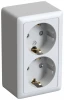 RA16-239-B Розетка накладная двойная с заземлением и шторками (белый) Systeme Electric RA16-239-B