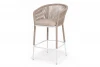 MAR-BCH-st002 W Mua beige(beige15052) "Марсель" стул барный плетеный из роупа, каркас из стали белый муар, роуп бежевый круглый, ткань бежевая 15052 NEW 4SIS УТ-00014915