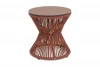 OAK-D50H55-MAD-Al-RAL8016Mua-T-red8372-4sis "Мадрид" журнальный стол из HPL круглый Ø50 H55, каркас из алюминия коричневый (RAL8016) муар, цвет "дуб", роуп красный (8372) круглый tex 4SIS УТ-00013214