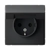 GAL001046 Розетка с заземлением, шторками и крышкой (карбон) Systeme Electric GAL001046