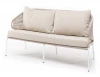 MIL-S-2-001 W Mua beige(beige15052) "Милан" диван 2-местный плетеный из роупа, каркас алюминий белый муар, роуп бежевый круглый, ткань бежевая 15052 4SIS УТ-00011383