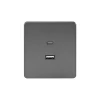 KR-78-0734-2 Розетка USB-A+Type-C 3А с функцией быстрой зарядки титан Kranz Round KR-78-0734-2
