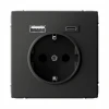 GAL001432 Розетка с заземлением, шторками и USB Type A+С (базальт) Systeme Electric GAL001432