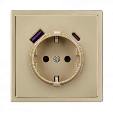 Розетка ARL NOBE зк со шторками с USB тип А+С софт-тач золотой песок SCT-MUAC-SFPL-GD (250V, 16A) (Arlight,) 054286(1)