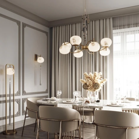 Подвесная люстра Odeon Light Fiolent 5432/8 золотой(под латунь)/стекло/кисточка/агат E14 8*40W (220V, на тросе)