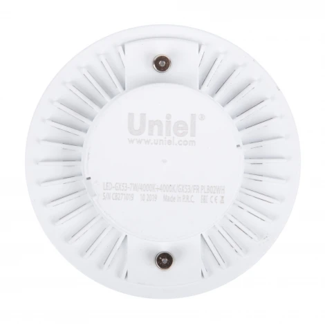 Лампочка светодиодная таблетка белая GX53 7W 4000K Uniel LED-GX53-7W/4000K+4000K/GX53/FR PLB02WH
