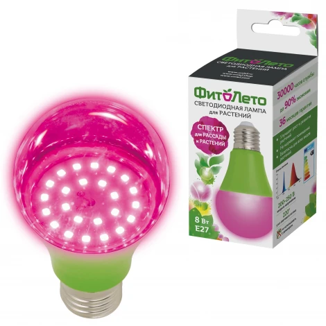 Лампочка светодиодная E27 8W шар розовая Uniel LED-A60-8W/SPSB/E27/CL PLP30GR