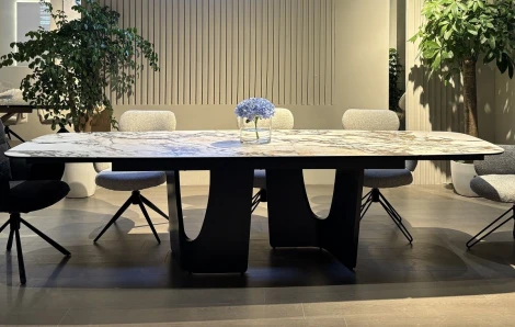 Стол БИРГЕР (BIRGER) 200 цвет KL-188 Контрастный мрамор, итал./ Темно-серый, ®DISAUR M-City 64346