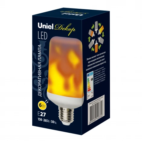 Лампочка светодиодная цилиндр белая E27 6W Uniel LED-L60-6W/FLAME/E27/FR PLD01WH