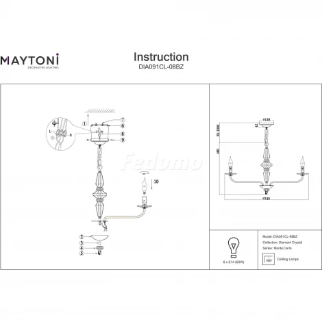 Подвесная люстра Maytoni Monte Carlo DIA091CL-08BZ