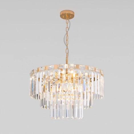 Подвесная люстра Wi-Fi каскадная Elegante 10130/8 золото Eurosvet (220V, хрусталь, управление смартфоном, голосовое управление, умный дом - Minimir Home, Алиса, Маруся, Салют, на цепи)