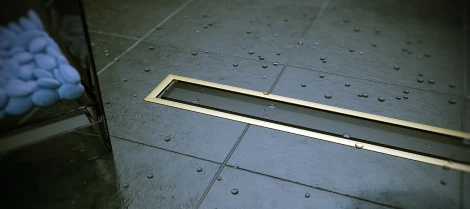 Душевой лоток Pestan Confluo Premium Gold Black Glass Line 550 черное стекло/позолоченная сталь