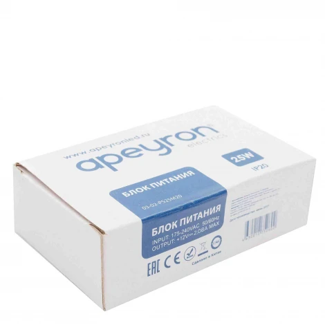 Блок питания 12В, 25 Вт, IP20, 2А, металл Apeyron 03-02