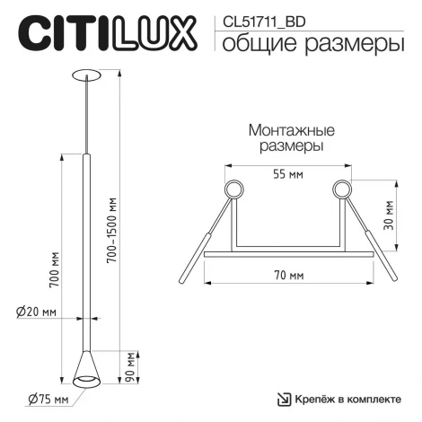Подвесной светильника (+BD70BK) черный Citilux Duza CL51711_BD