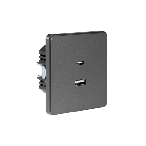 Розетка USB-A+Type-C 3А с функцией быстрой зарядки титан Kranz Round KR-78-0734-2