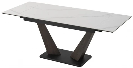 Стол ВИРДЖИНИЯ 140 цвет MATTE БЕЛЫЙ МРАМОР, керамика / ЛЕСНОЙ ОРЕХ, ЧЕРНЫЙ M-City 64613