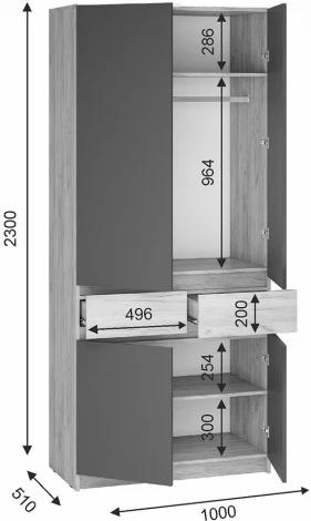 Шкафы Woodville Молд 1000 дуб крафт золотой / серый графит