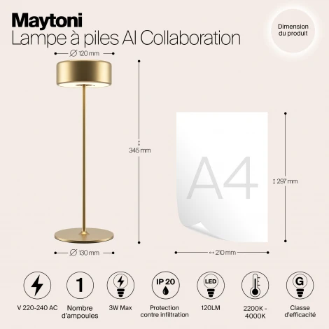 Настольная лампа с аккумулятором Maytoni AI Collaboration MOD229TL-L3G3K2 (регулировка яркости, LED, 220V, выключатель, круглые)