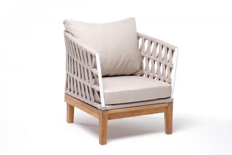 "Диего" кресло плетеное из роупа, основание дуб, каркас алюминий светло-серый (RAL7035) шагрень, роуп бежевый круглый, ткань бежевая 15052 4SIS DIE-A-T002 RAL7035 SH beige(beige15052) OLD