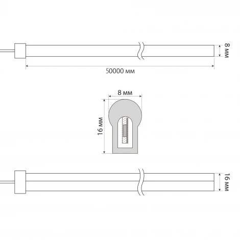 Светодиодная лента Uniel ULS-N21-2835-120LED/m-8mm-IP67-220V-8W/m-50M-DW бобина