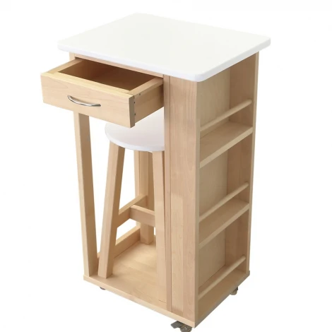 Тумба с табуретом белый/лак Mebelik 008481