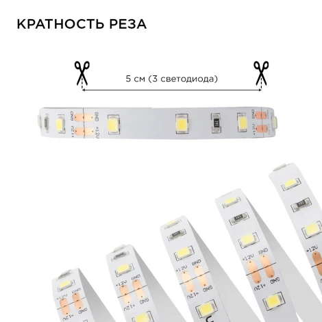 Комплект светодиодной ленты 12В с аксессуарами (блок, коннектор), 4.8Вт/м, smd 3528, 60 д/м, 280 лм/м, IP20, 6500К, 1 м, холодный белый Apeyron 10-65