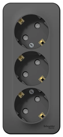 Розетка накладная тройная с заземлением и шторками (антрацит) Systeme Electric Blanca BLNRA011316