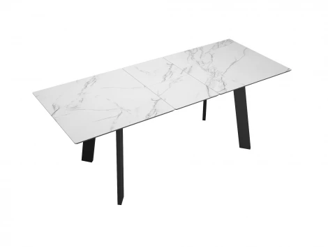 Стол DikLine DKH160, керамика 160(200)х90, мрамор белый матовый, опоры черные (2 уп.) 00-00075777